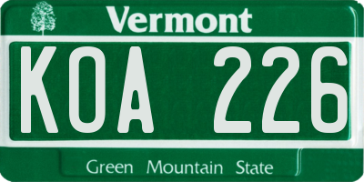 VT license plate KOA226