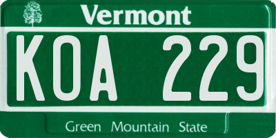 VT license plate KOA229