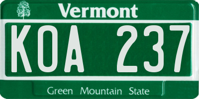 VT license plate KOA237