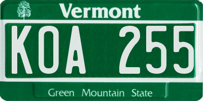VT license plate KOA255