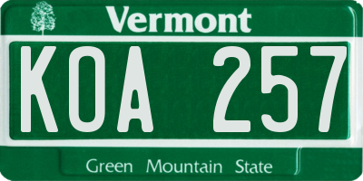 VT license plate KOA257