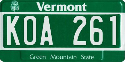 VT license plate KOA261