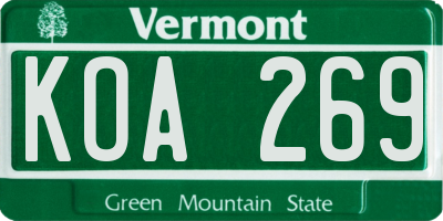 VT license plate KOA269
