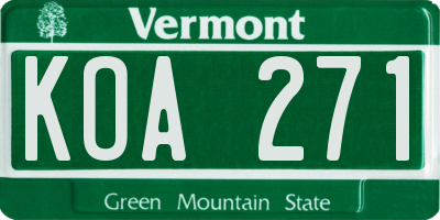 VT license plate KOA271