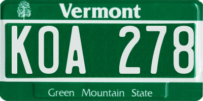 VT license plate KOA278