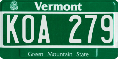 VT license plate KOA279