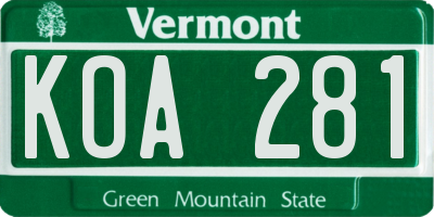 VT license plate KOA281