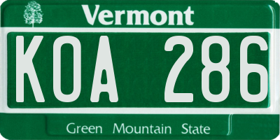VT license plate KOA286