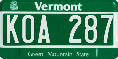 VT license plate KOA287