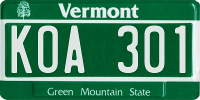 VT license plate KOA301