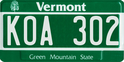 VT license plate KOA302