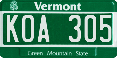 VT license plate KOA305