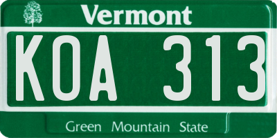 VT license plate KOA313