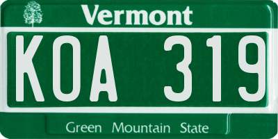 VT license plate KOA319