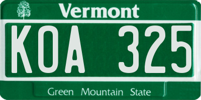 VT license plate KOA325