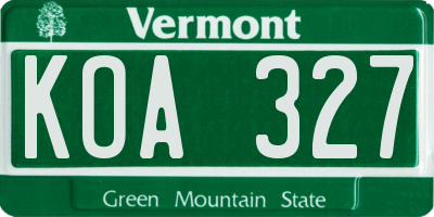VT license plate KOA327