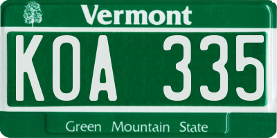 VT license plate KOA335
