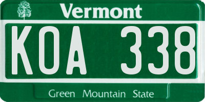 VT license plate KOA338