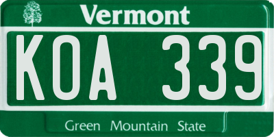VT license plate KOA339