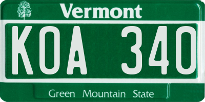 VT license plate KOA340