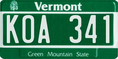 VT license plate KOA341