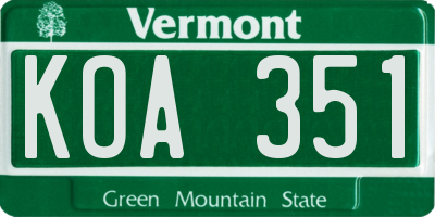 VT license plate KOA351