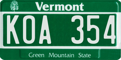 VT license plate KOA354