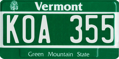 VT license plate KOA355