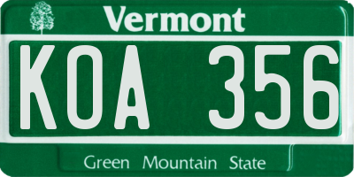 VT license plate KOA356