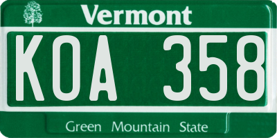 VT license plate KOA358