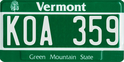 VT license plate KOA359