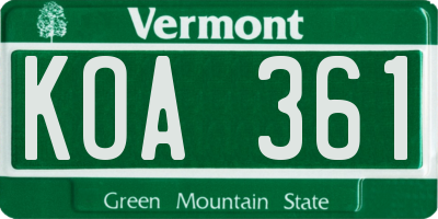 VT license plate KOA361