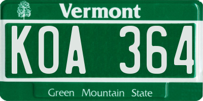 VT license plate KOA364