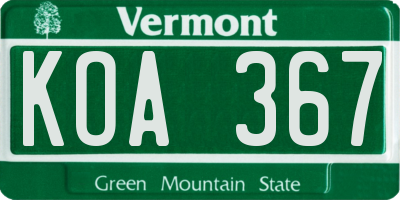 VT license plate KOA367