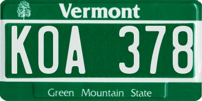 VT license plate KOA378