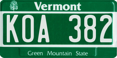 VT license plate KOA382