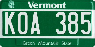 VT license plate KOA385