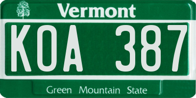 VT license plate KOA387