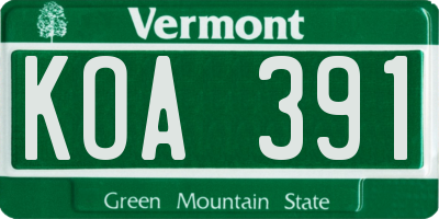 VT license plate KOA391