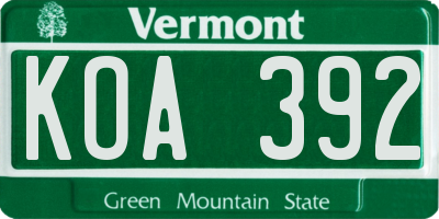 VT license plate KOA392