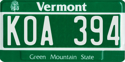 VT license plate KOA394