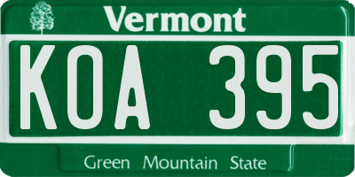 VT license plate KOA395