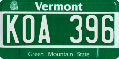 VT license plate KOA396