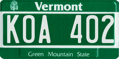 VT license plate KOA402