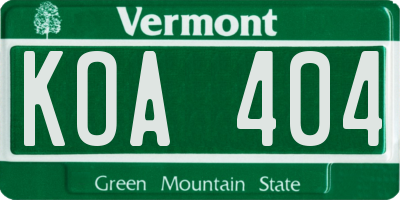 VT license plate KOA404