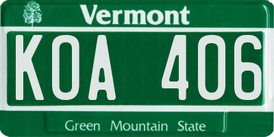 VT license plate KOA406