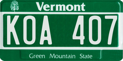 VT license plate KOA407