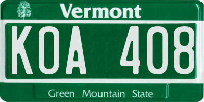 VT license plate KOA408