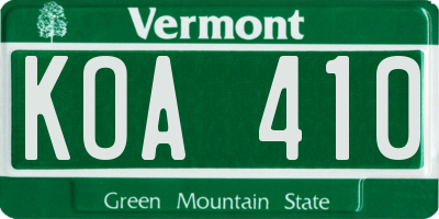 VT license plate KOA410