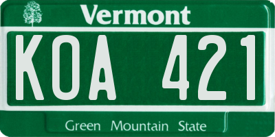 VT license plate KOA421